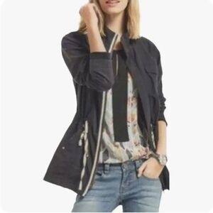 CAbi Charcoal Gray Utility Tie Waist Jacket Women XS Cotton Pockets Hip Length